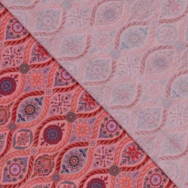 Viskose mit leichter Struktur, Blumen-Paisley-Druck, lachs